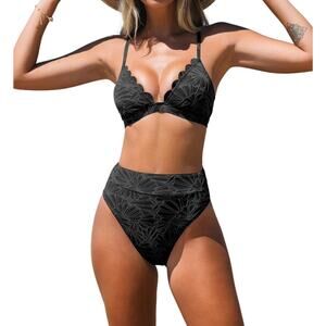 CUPSHE Bikini Set for Women Bathing Suit High Waisted Scalloped V Neck Two p